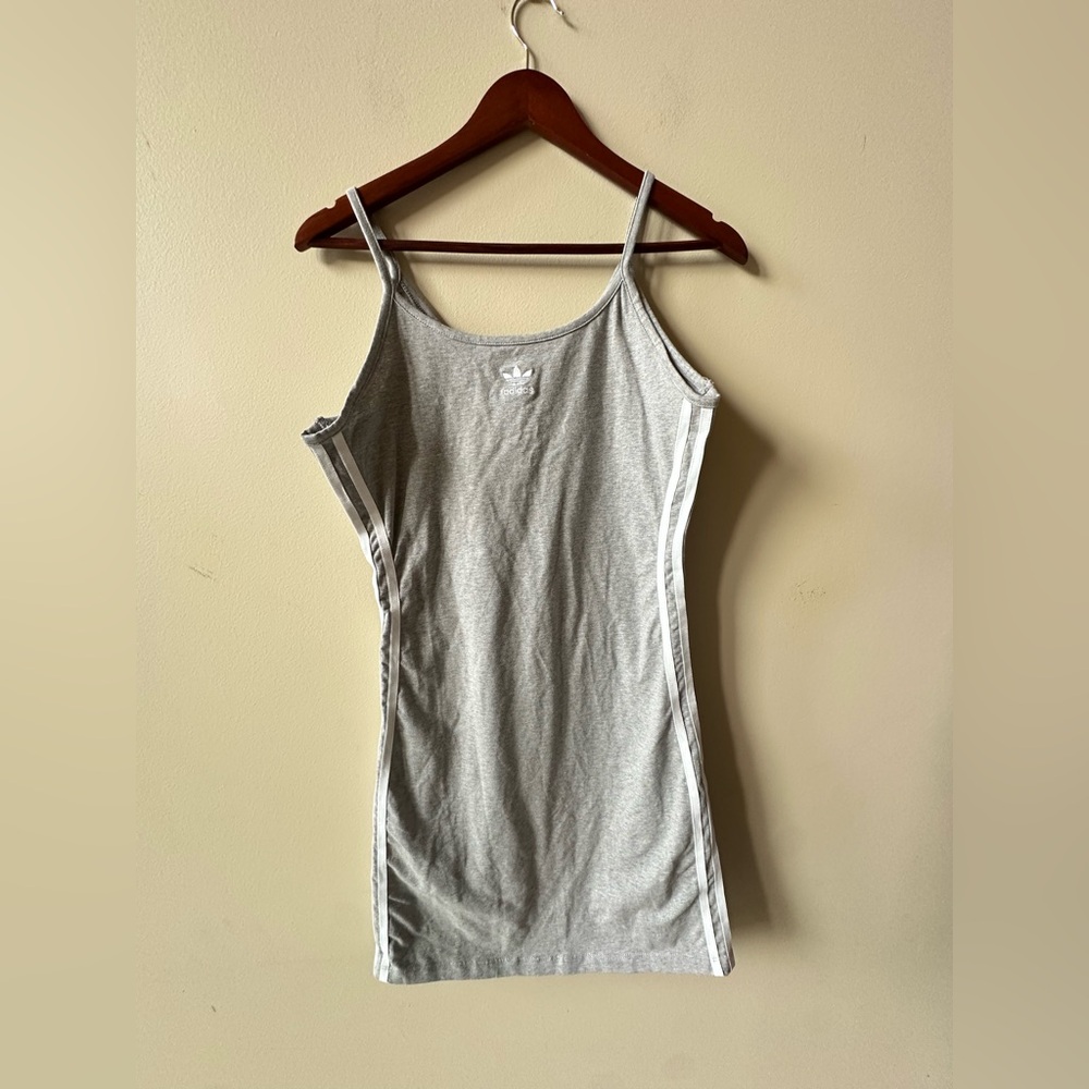 Adidas Gray and White Fitted Spaghetti Mini Dress